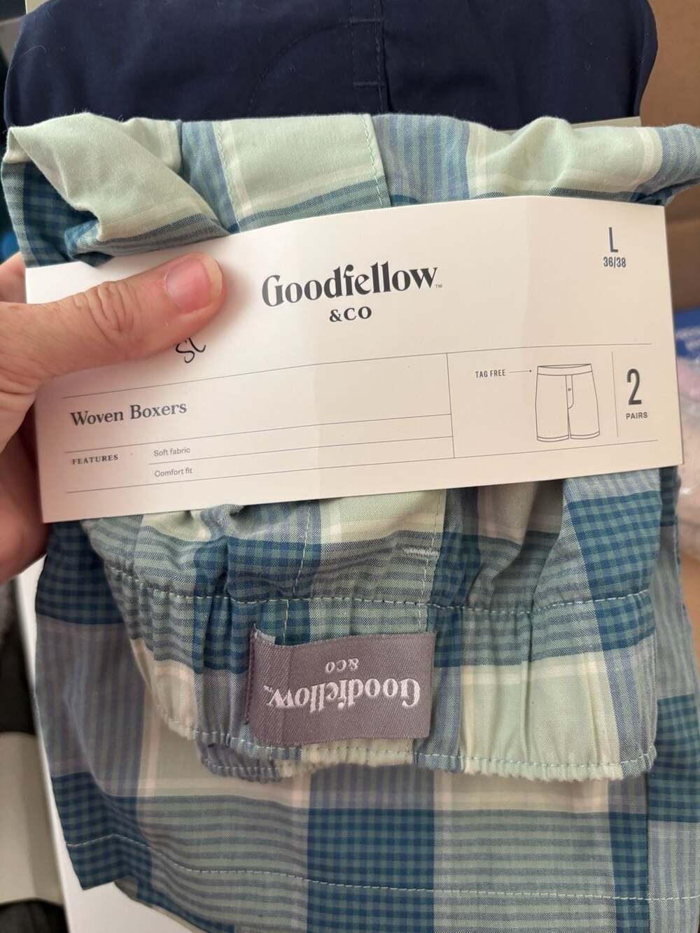 Goodfellow & Co Woven Boxers Size L 36/38 Green Blue Plaid 2 Pairs